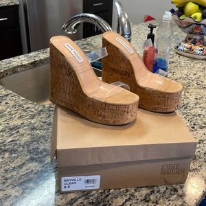 Steve Madden Bayville clear platform cork wedge size 6.5